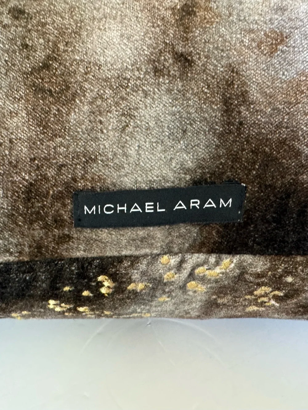 MICHAEL ARAM gray gold velvet metallic DECORATIVE PILLOW